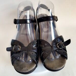 Dansko Sandals Size 9 /39 Comfort Black Patent Leather Walking Ankle Strap Sissy